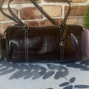Dooney & Bourke Dark Brown Croc-Embossed Barrel Bag